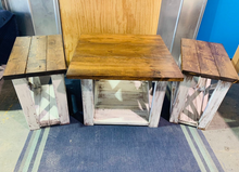 Load image into Gallery viewer, Rustic Farmhouse Table Set: Distressed White & Provincial Brown