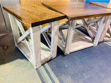 Load image into Gallery viewer, Rustic Farmhouse Table Set: Distressed White & Provincial Brown