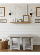 Load image into Gallery viewer, Rustic Farmhouse End Table Set: Gray White Wash, Distressed Base, X Brace