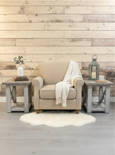 Load image into Gallery viewer, Rustic Farmhouse End Table Set: Gray White Wash, Distressed Base, X Brace