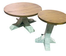 Load image into Gallery viewer, Rustic Farmhouse Coffee Table Set: Distressed White Pedestal Base