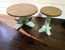 Load image into Gallery viewer, Rustic Farmhouse Coffee Table Set: Distressed White Pedestal Base