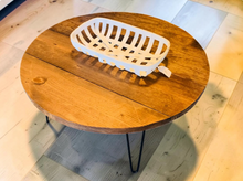 Load image into Gallery viewer, Round Coffee Table Wood Hairpin Legs Rustic Farmhouse Pine Living Room Handmade Metal Design