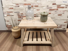 Load image into Gallery viewer, Rustic Wooden Accent Table – Weathered Oak Finish with Shelf