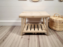 Load image into Gallery viewer, Rustic Wooden Accent Table – Weathered Oak Finish with Shelf