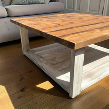 Load image into Gallery viewer, Square Coffee Table Farmhouse Wood Rustic Living Room Distressed White Handmade Furniture Table