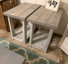 Load image into Gallery viewer, Farmhouse End Tables Set: Distressed White & Gray Wooden Side Tables