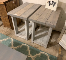 Load image into Gallery viewer, Farmhouse End Tables Set: Distressed White & Gray Wooden Side Tables