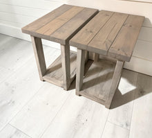 Load image into Gallery viewer, Farmhouse End Tables Set: Distressed White & Gray Wooden Side Tables