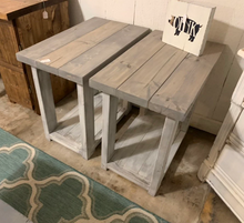 Load image into Gallery viewer, Farmhouse End Tables Set: Distressed White & Gray Wooden Side Tables