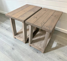 Load image into Gallery viewer, Farmhouse End Tables Set: Distressed White & Gray Wooden Side Tables