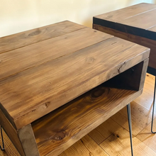 Load image into Gallery viewer, Modern Wood End Table Set Hairpin Legs Nightstand Side Tables Rustic Bedroom Storage