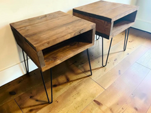 Load image into Gallery viewer, Modern Wood End Table Set Hairpin Legs Nightstand Side Tables Rustic Bedroom Storage