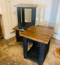 Load image into Gallery viewer, Farmhouse Coffee Table and End Tables Set: Black Base, Provincial Top