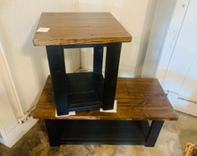 Load image into Gallery viewer, Farmhouse Coffee Table and End Tables Set: Black Base, Provincial Top