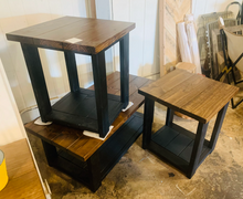 Load image into Gallery viewer, Farmhouse Coffee Table and End Tables Set: Black Base, Provincial Top