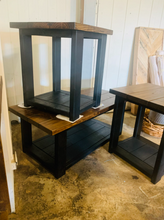 Load image into Gallery viewer, Farmhouse Coffee Table and End Tables Set: Black Base, Provincial Top