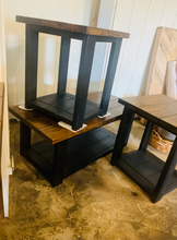 Load image into Gallery viewer, Farmhouse Coffee Table and End Tables Set: Black Base, Provincial Top