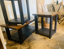 Load image into Gallery viewer, Farmhouse Coffee Table and End Tables Set: Black Base, Provincial Top