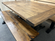Load image into Gallery viewer, Farmhouse Trestle Table Set: Black Base, Provincial Brown Top, Benches