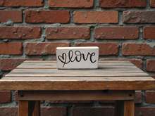 Load image into Gallery viewer, Rustic Love Wooden Block Sign, Farmhouse Shelf Decor, Minimal Black & White Wood Decor