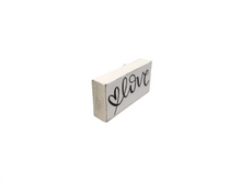 Load image into Gallery viewer, Rustic Love Wooden Block Sign, Farmhouse Shelf Decor, Minimal Black & White Wood Decor