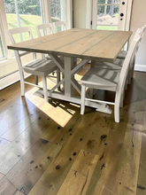 Load image into Gallery viewer, Farmhouse Trestle Dining Table Set with Chairs Rustic Wood White Kitchen Furniture
