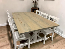 Load image into Gallery viewer, Farmhouse Trestle Dining Table Set with Chairs Rustic Wood White Kitchen Furniture