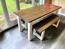 Load image into Gallery viewer, Farmhouse Dining Table Set 6ft Rustic Kitchen Bench Solid Wood Handmade Furniture
