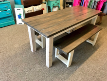 Load image into Gallery viewer, Farmhouse Dining Table Set 6ft Rustic Kitchen Bench Solid Wood Handmade Furniture