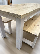 Load image into Gallery viewer, 6-Foot Narrow Farmhouse Dining Table Set: Rustic Wood Table & Benches