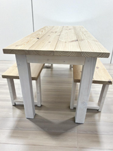 Load image into Gallery viewer, 6-Foot Narrow Farmhouse Dining Table Set: Rustic Wood Table & Benches