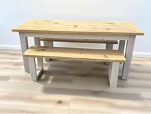 Load image into Gallery viewer, 6-Foot Narrow Farmhouse Dining Table Set: Rustic Wood Table & Benches