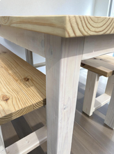 Load image into Gallery viewer, 6-Foot Narrow Farmhouse Dining Table Set: Rustic Wood Table & Benches
