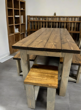 Load image into Gallery viewer, Rustic Farmhouse Dining Table Set: Provincial Brown, Bench Seating