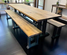 Load image into Gallery viewer, 8-Foot Farmhouse Wooden Dining Table with Benches - Provincial Brown & Distressed Black