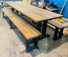 Load image into Gallery viewer, 8-Foot Farmhouse Wooden Dining Table with Benches - Provincial Brown & Distressed Black