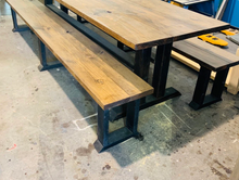 Load image into Gallery viewer, 8-Foot Farmhouse Wooden Dining Table with Benches - Provincial Brown & Distressed Black