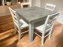 Load image into Gallery viewer, Square Farmhouse Table - With Chair Option - Small Dining Table - Wooden Nook Table Set - Gray White Wash, Distressed White