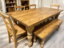 Load image into Gallery viewer, 6-Foot Farmhouse Table with Benches - Early American Brown - Chunky Turned Table Legs - Wooden Dining Room, Kitchen Table