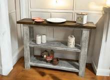 Load image into Gallery viewer, Farmhouse Console Table (Dark Walnut, Distressed White)