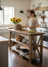 Load image into Gallery viewer, Rustic Wooden Buffet Table: Farmhouse Console Table, Brown Walnut Stain
