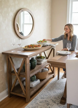 Load image into Gallery viewer, Rustic Wooden Buffet Table: Farmhouse Console Table, Brown Walnut Stain