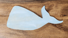 Load image into Gallery viewer, Whale Sign - Wooden Cutout - Vintage Aqua and Gray Beach Decor