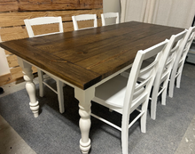 Load image into Gallery viewer, 7-Foot Rustic Farmhouse Dining Table with Turned Legs: Dark Walnut Top