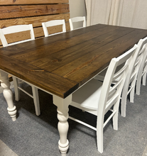 Load image into Gallery viewer, 7-Foot Rustic Farmhouse Dining Table with Turned Legs: Dark Walnut Top