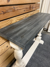 Load image into Gallery viewer, Farmhouse Entryway Table - Console, Sofa Table - Antique White, Carbon Gray Whitewash Top - Wooden Rustic Farmhouse Style