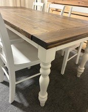 Load image into Gallery viewer, 7-Foot Rustic Farmhouse Dining Table with Turned Legs: Dark Walnut Top