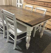 Load image into Gallery viewer, 7-Foot Rustic Farmhouse Dining Table with Turned Legs: Dark Walnut Top
