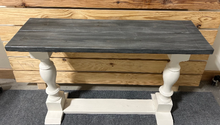 Load image into Gallery viewer, Farmhouse Entryway Table - Console, Sofa Table - Antique White, Carbon Gray Whitewash Top - Wooden Rustic Farmhouse Style